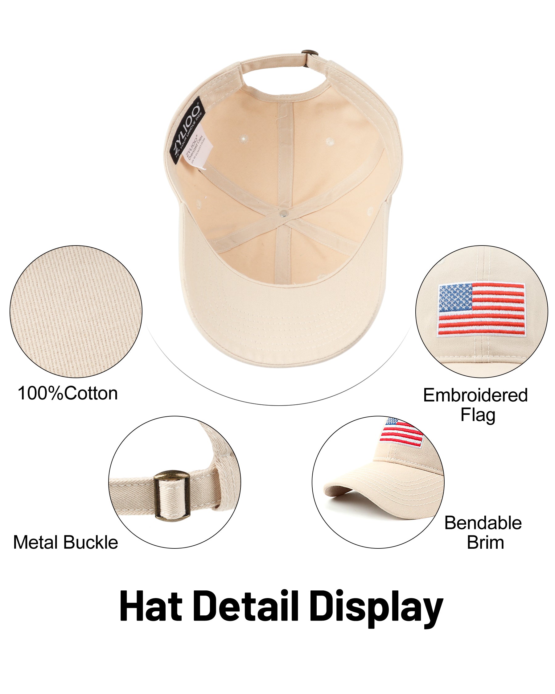 USA Flag Cotton Baseball Cap for Big Heads