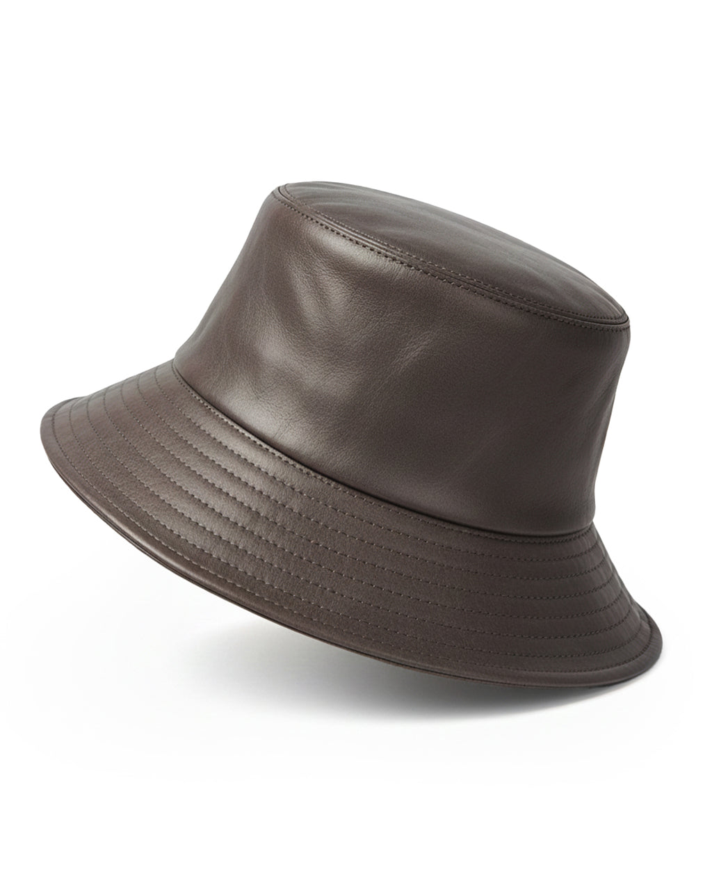 Brown PU leather bucket hat for big heads XXL - front view - Zylioo