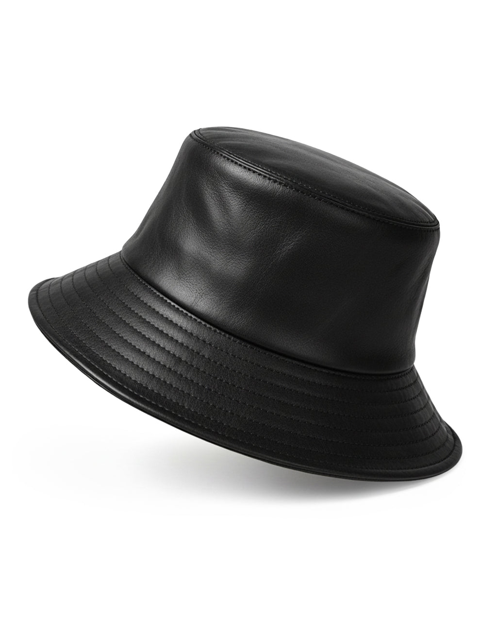 Black PU leather bucket hat for big heads XXL - front view - Zylioo
