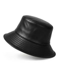 Black PU leather bucket hat for big heads XXL - front view - Zylioo