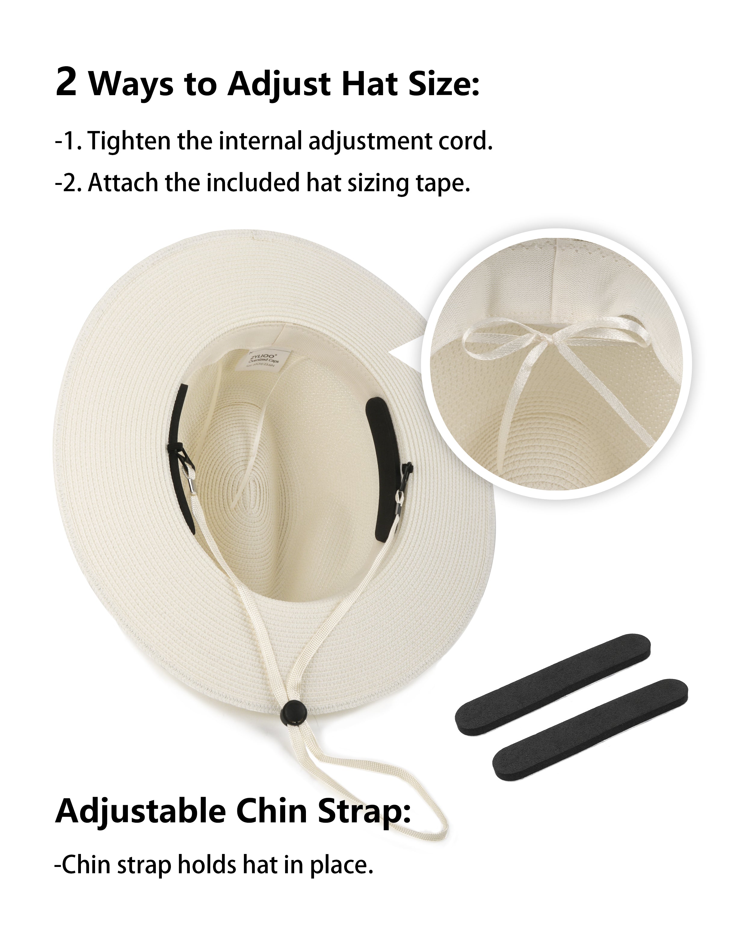  Beige panama straw sun hat for big heads - interior sweatband detail