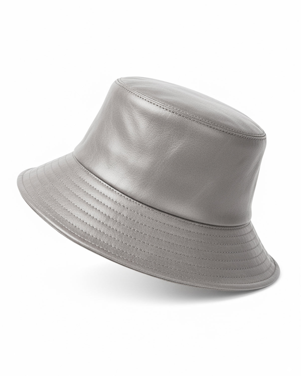 Gray PU leather bucket hat for big heads XXL - front view - Zylioo