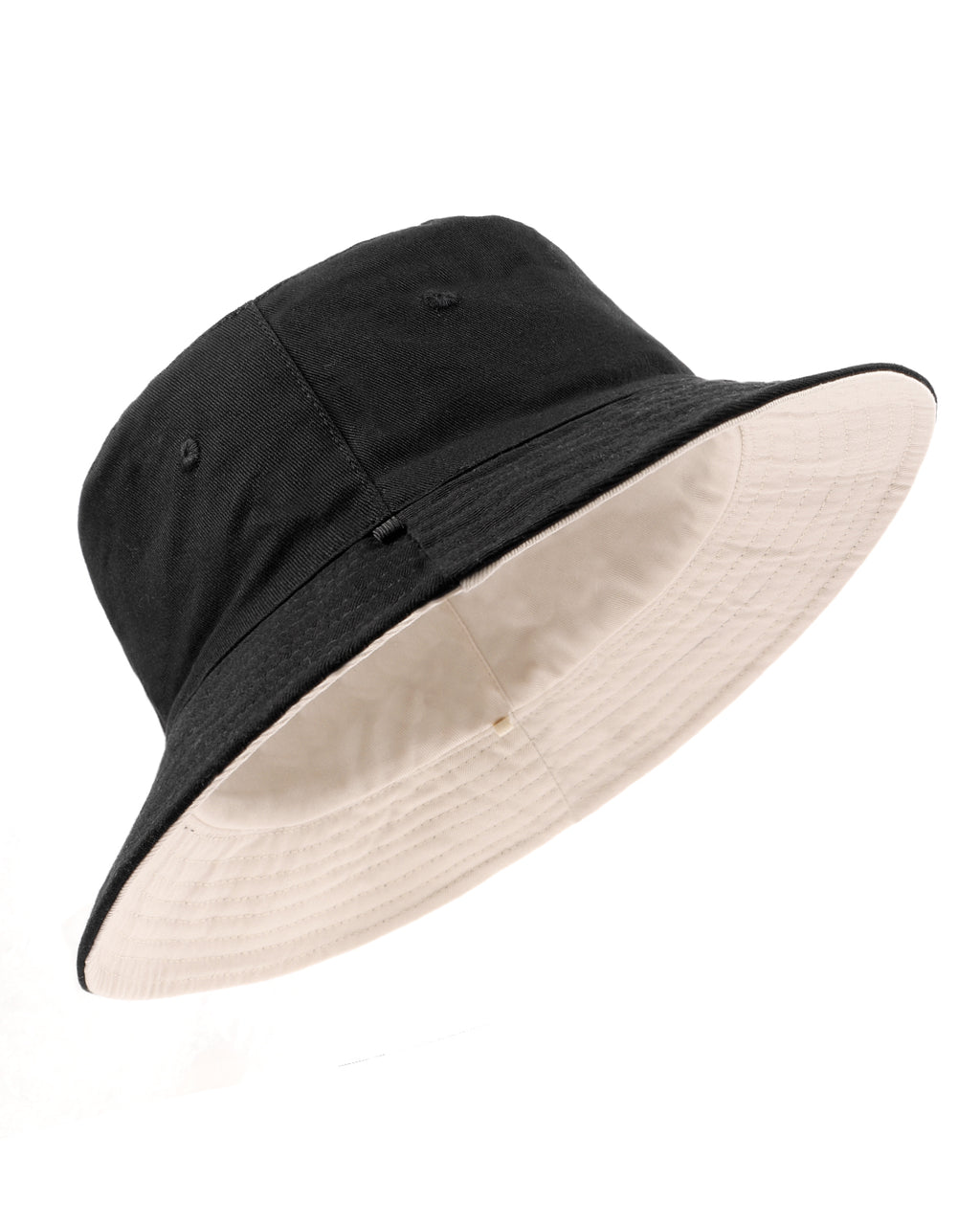 Black beige reversible cotton bucket hat for big heads XXL - front view - Zylioo