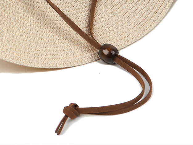  Beige strap panama fedora with lanyard for big heads women - decorative strap and lanyard detail