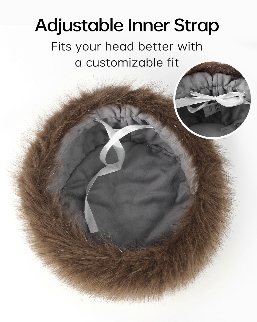  Brown faux fur cossack hat for big heads - interior warm lining detail