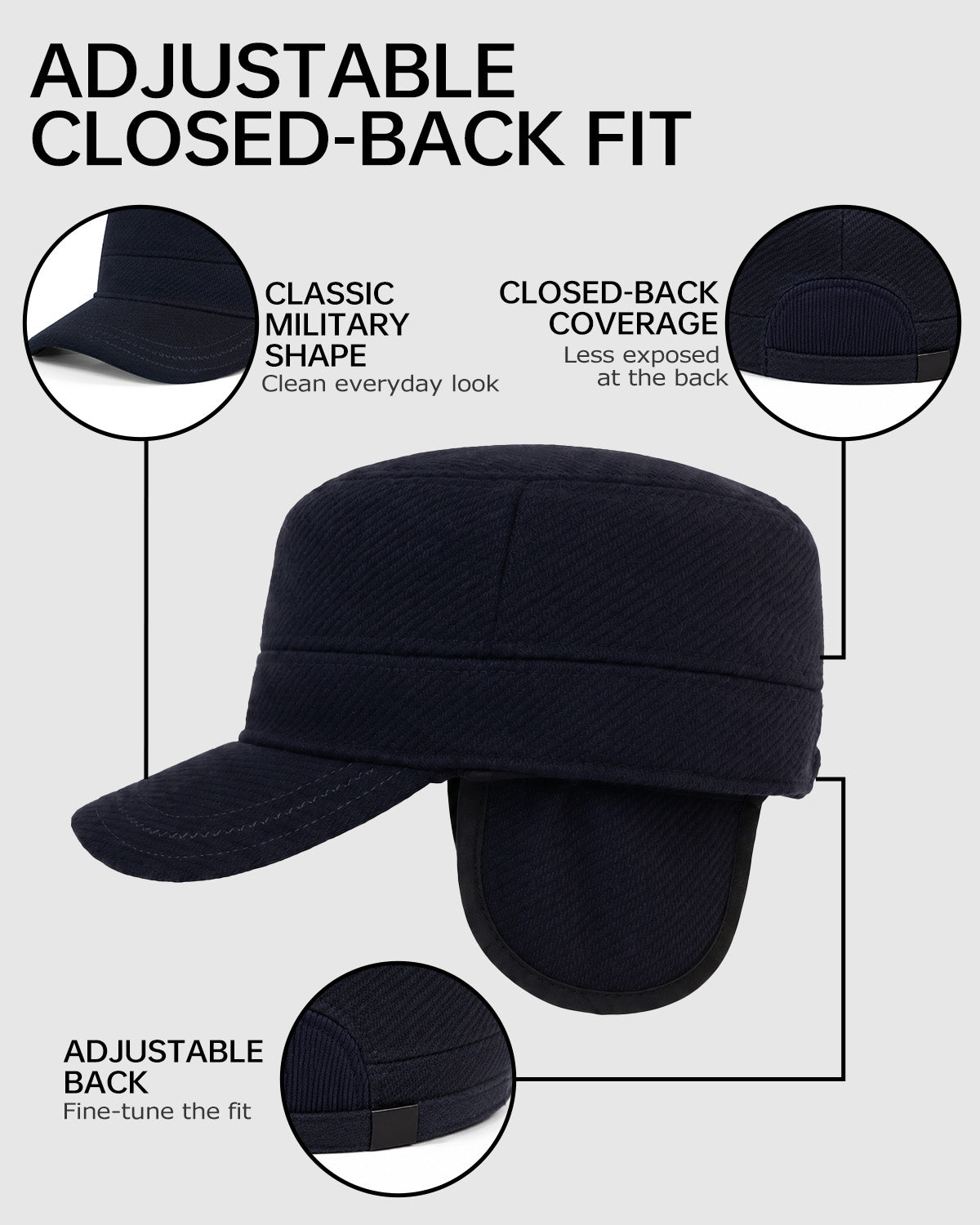 Winter Cadet Cap with Ear Flaps for Big Heads