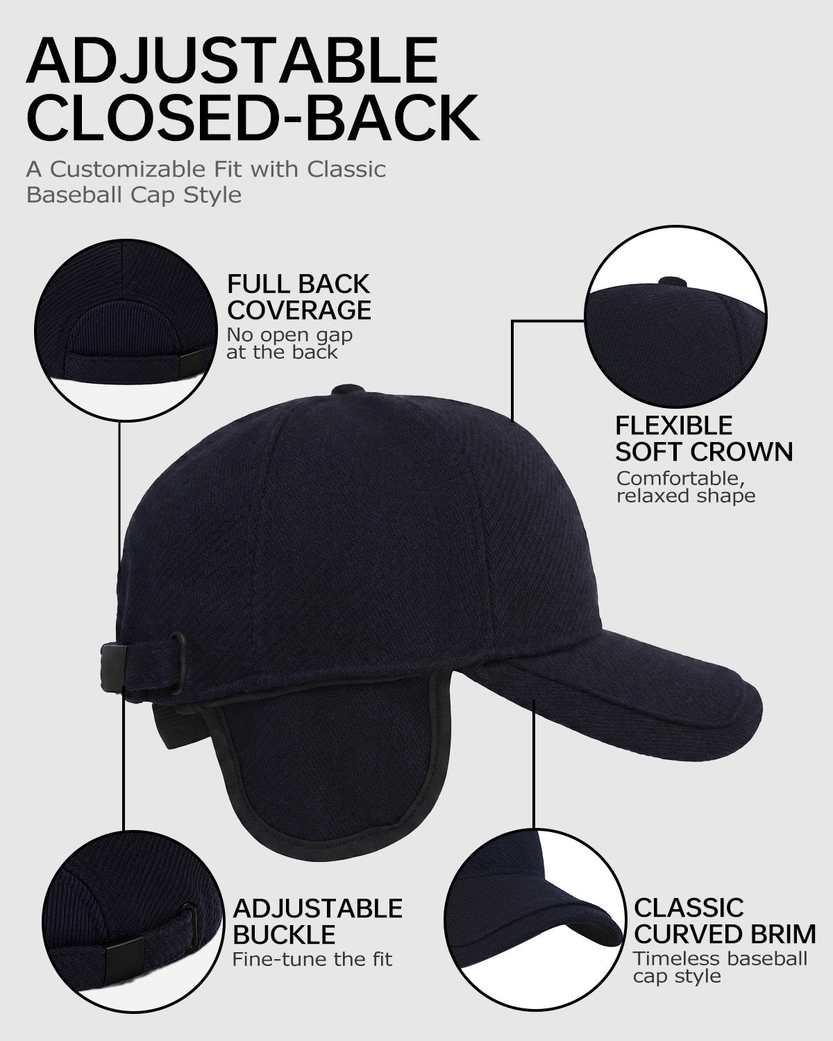 Winter Baseball Cap with Ear Flaps for Big Heads