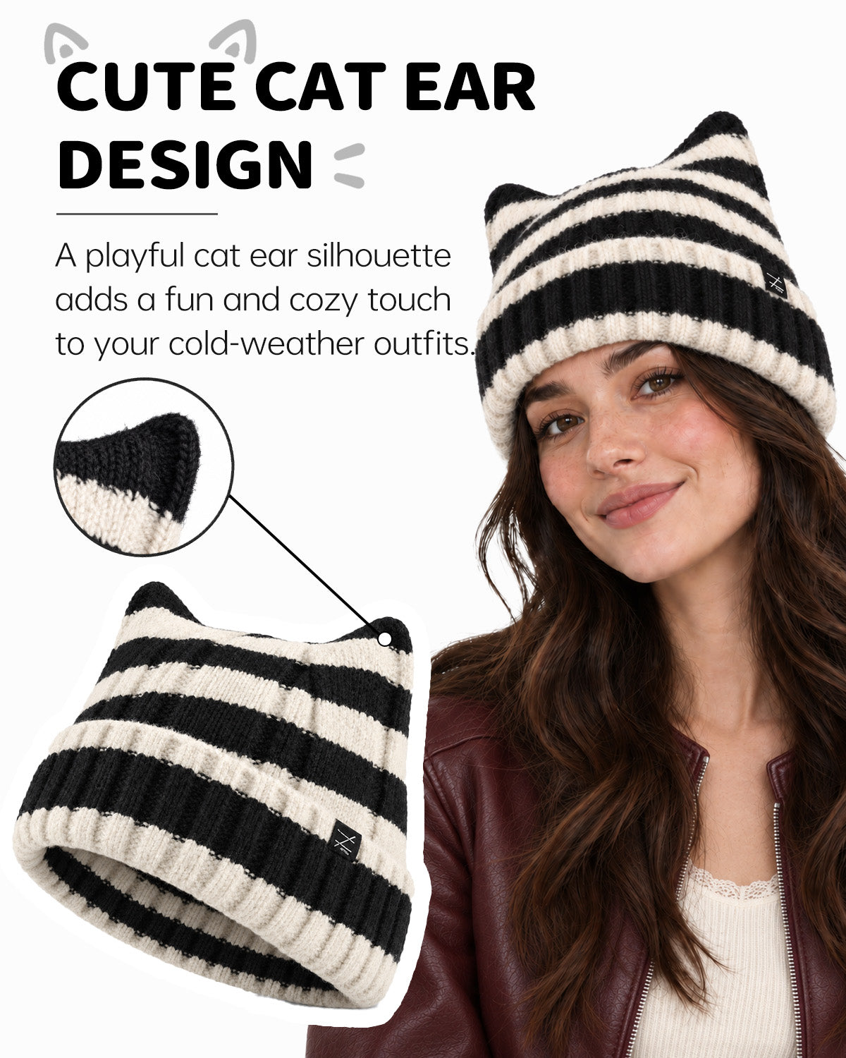 Fuzzy Cat Ear Beanie for Big Heads