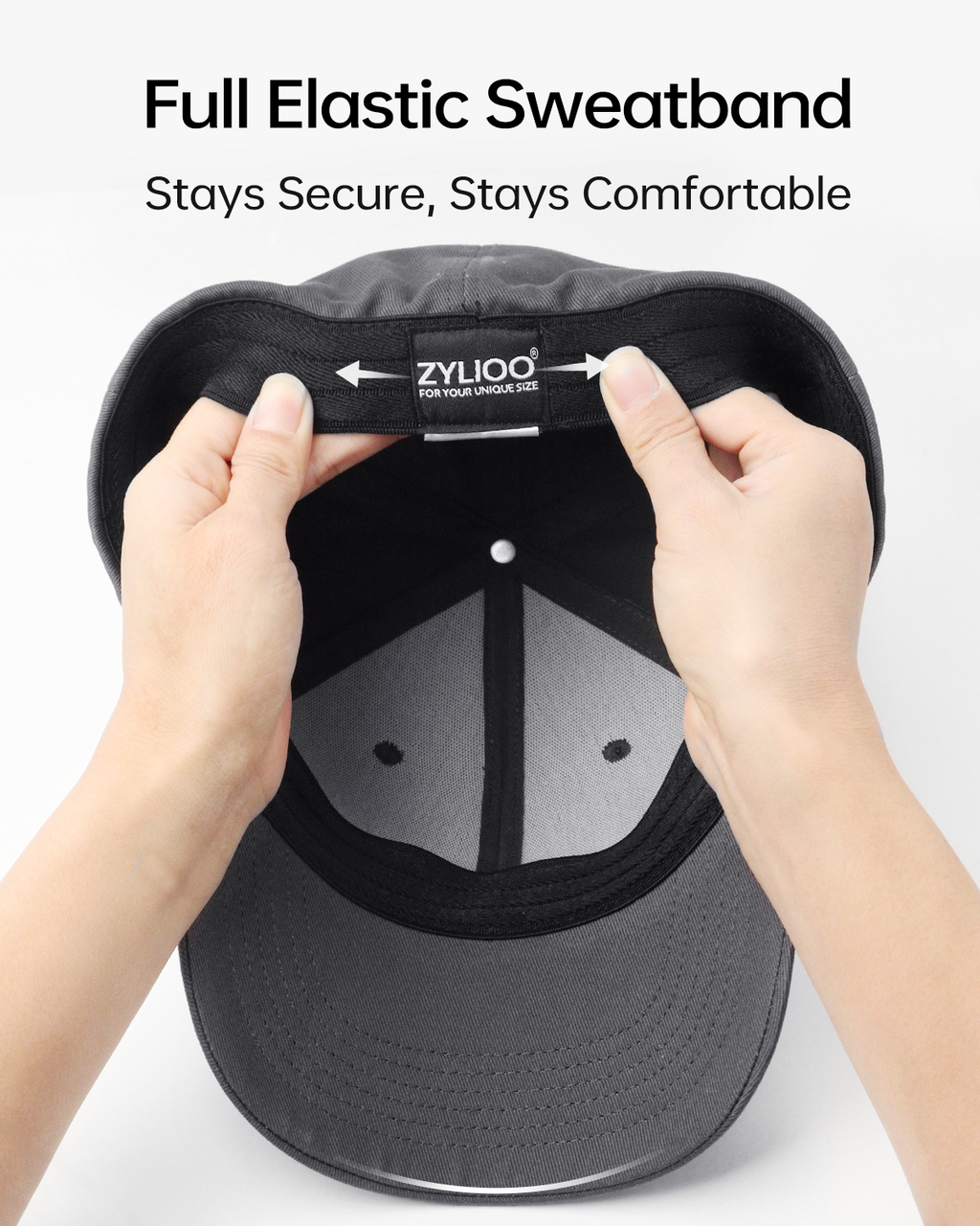 Closed back structured baseball cap rear view showing closed back design