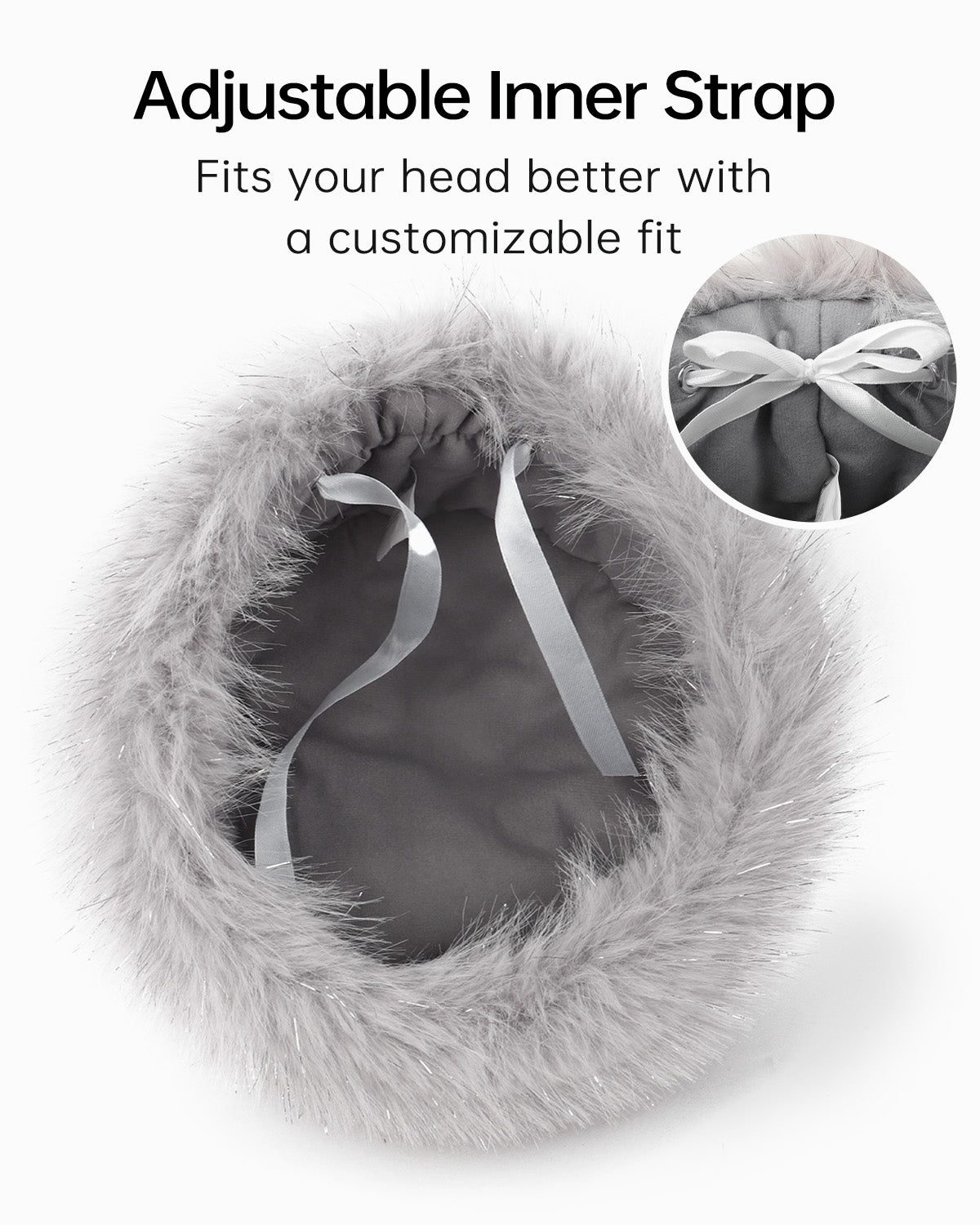 Gray faux fur cossack hat for big heads - interior warm lining detail