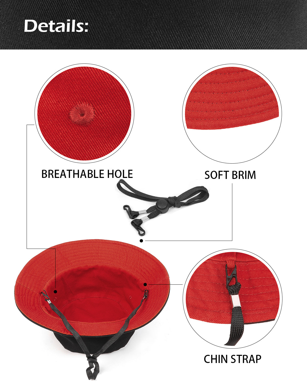 Gorro de pescador de algodón reversible para cabezas grandes