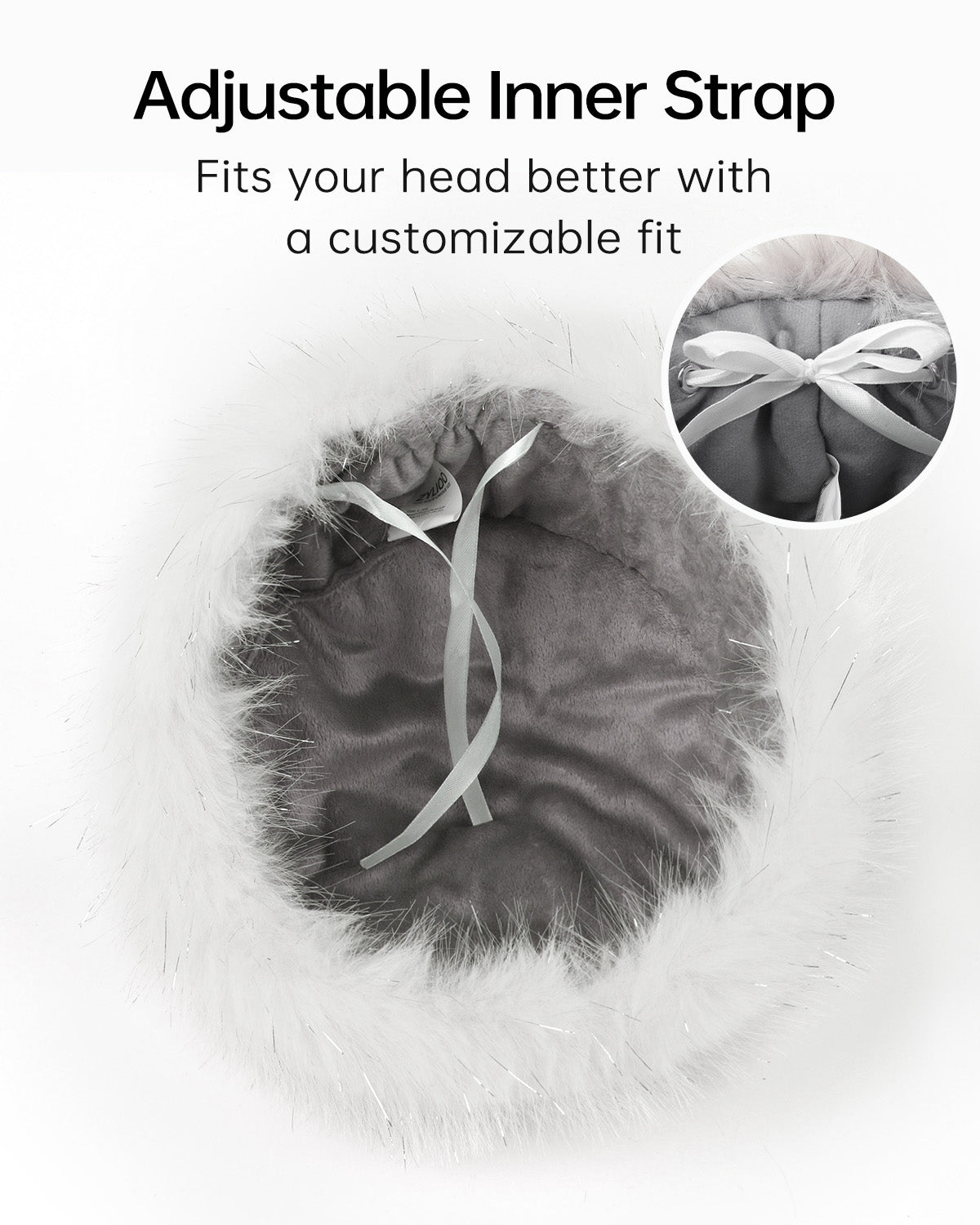 White faux fur cossack hat for big heads - interior warm lining detail