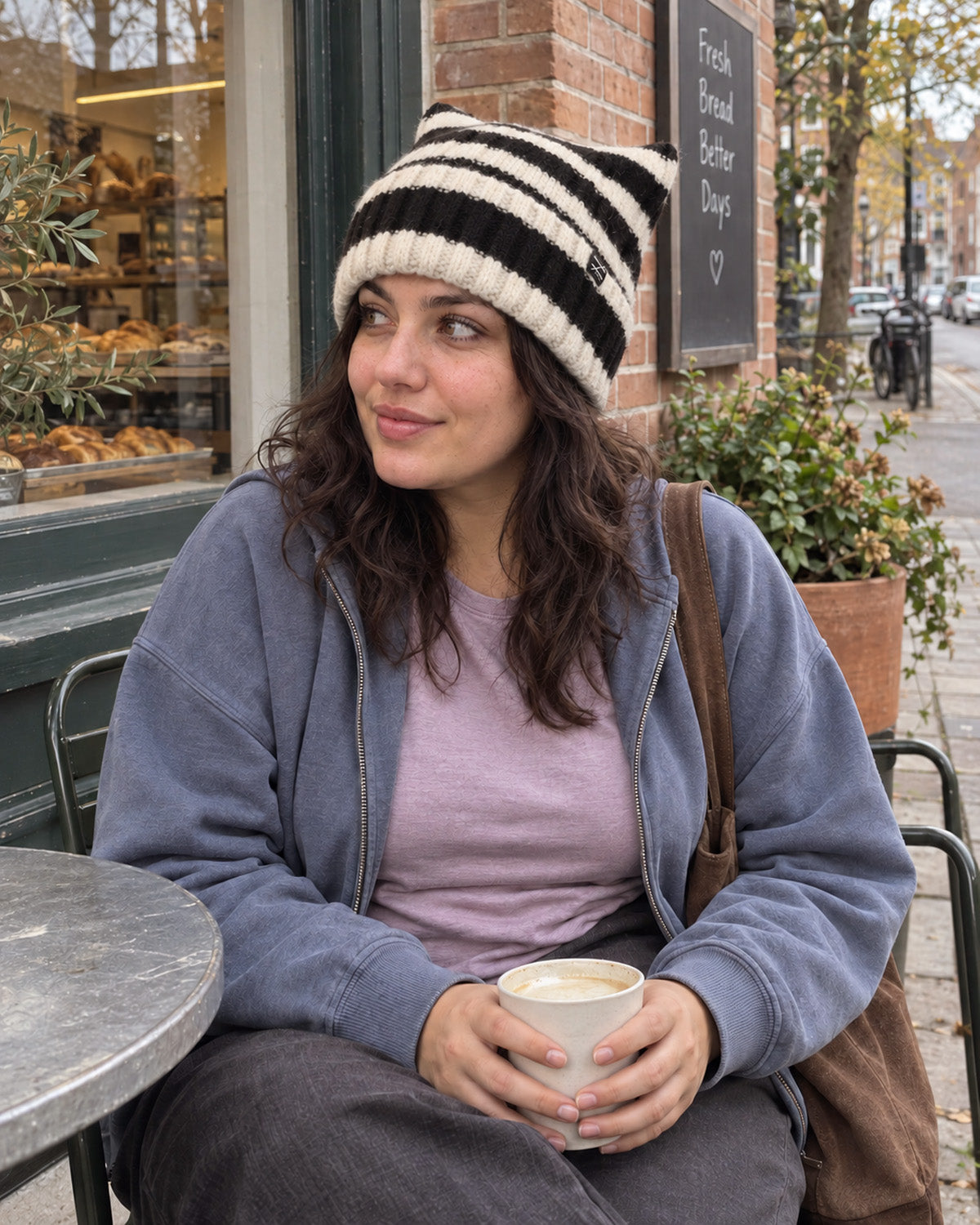 Fuzzy Cat Ear Beanie for Big Heads