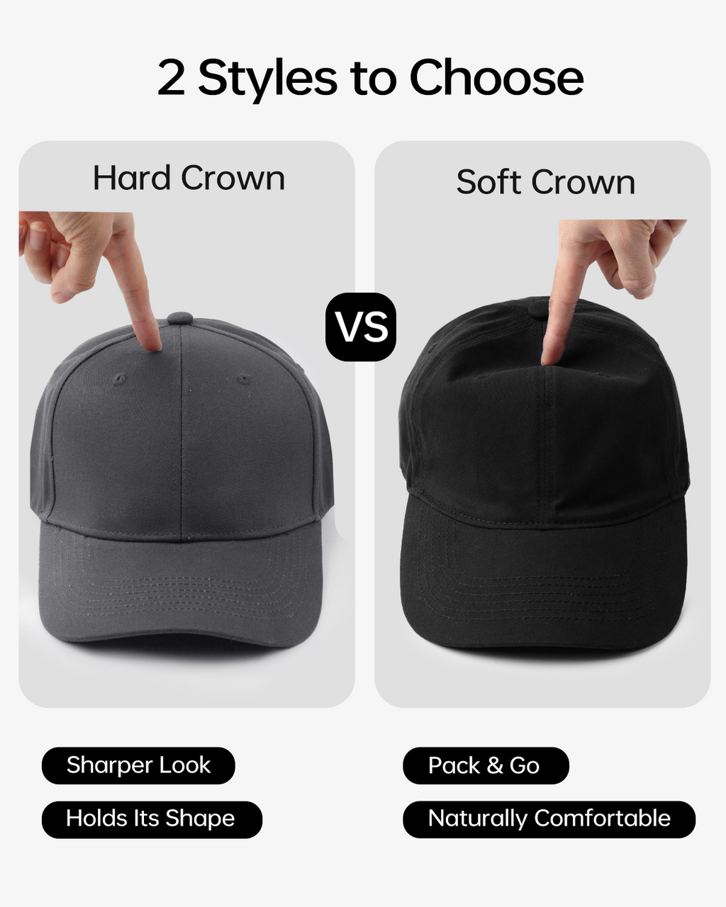 Baseball cap stitching and structured crown detail