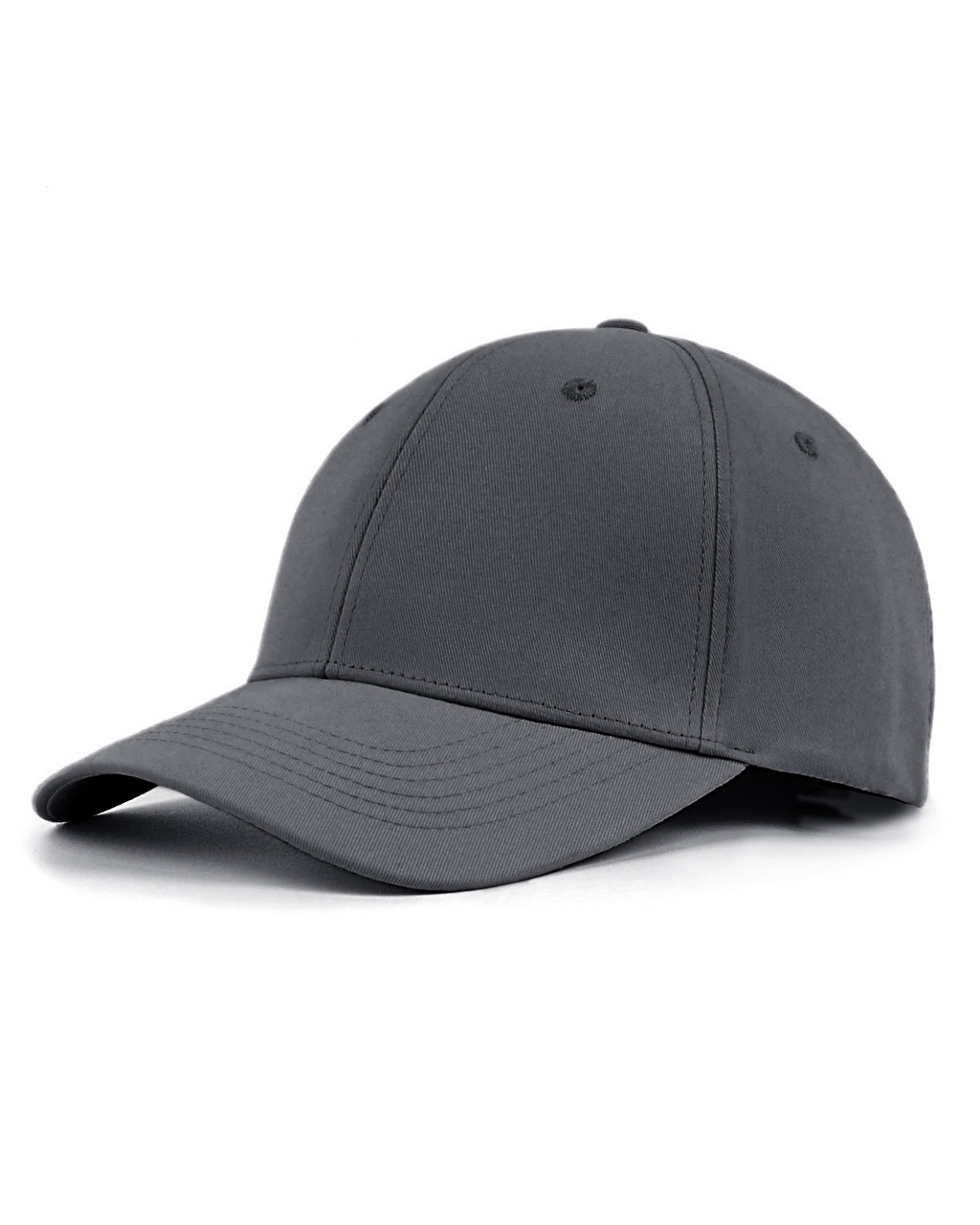 Dark gray closed back structured baseball cap for big heads front view