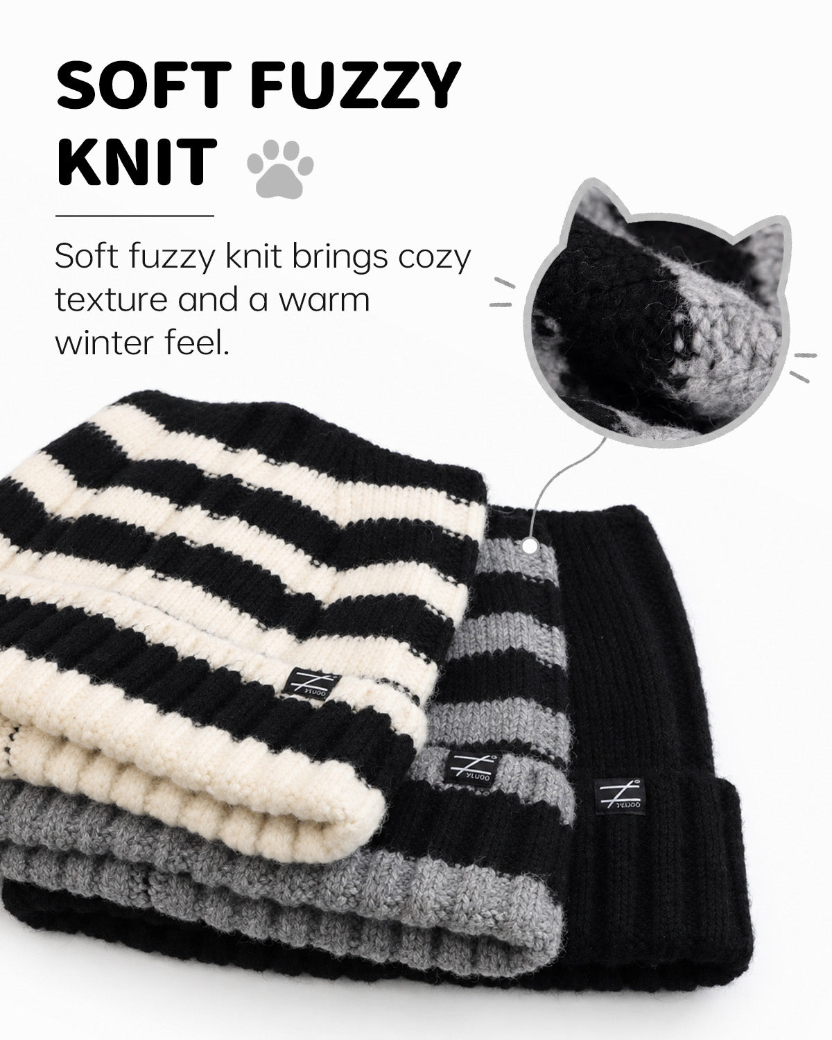 Fuzzy Cat Ear Beanie for Big Heads