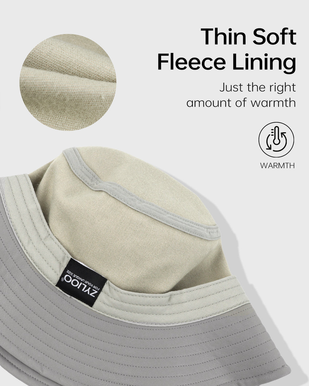 Beige PU leather bucket hat for big heads - interior sweatband detail