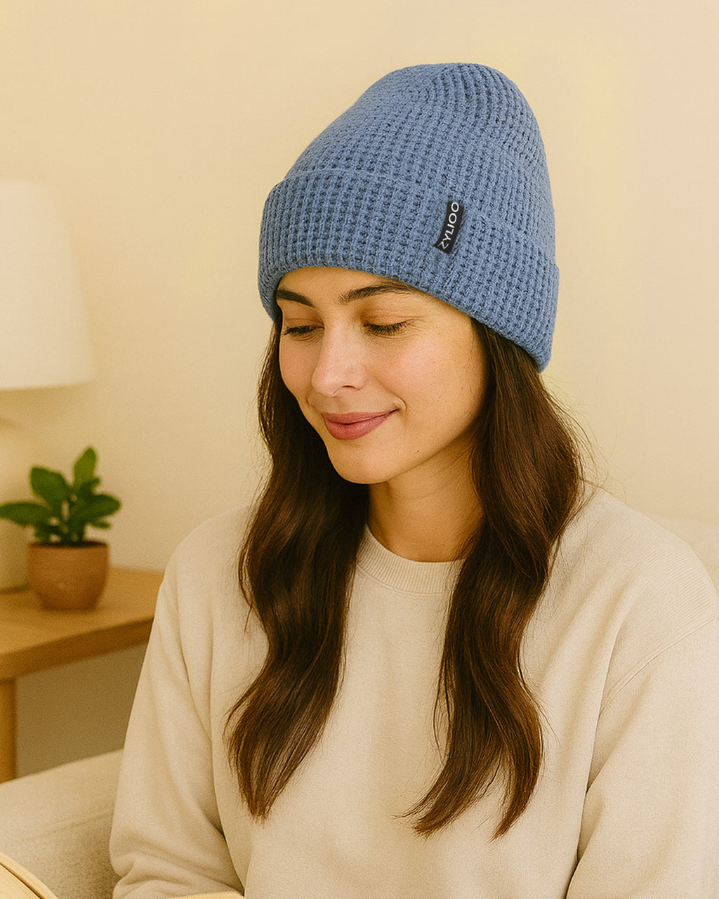 Waffle Knit Beanie for Big Heads