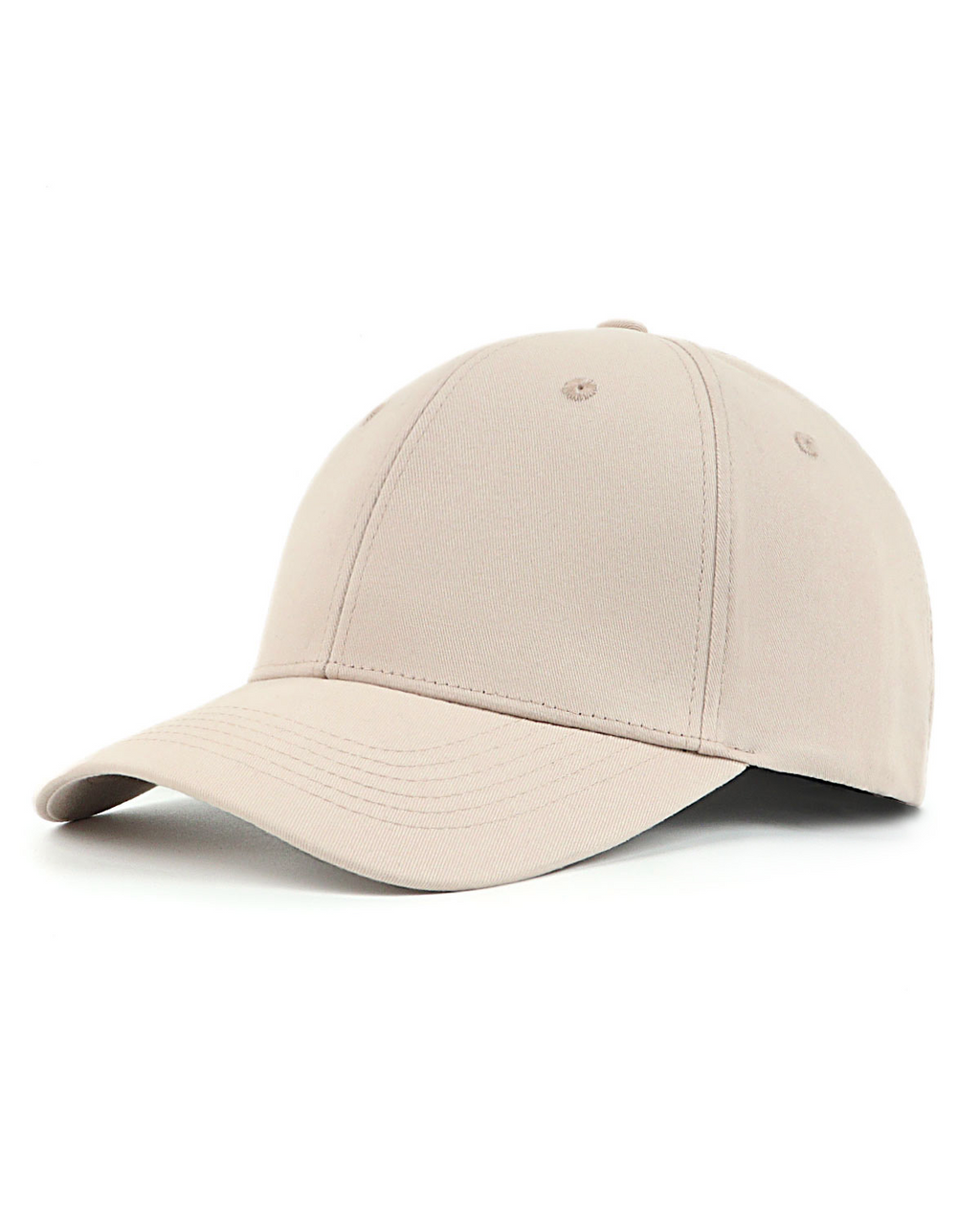 Beige closed back structured baseball cap for big heads front view