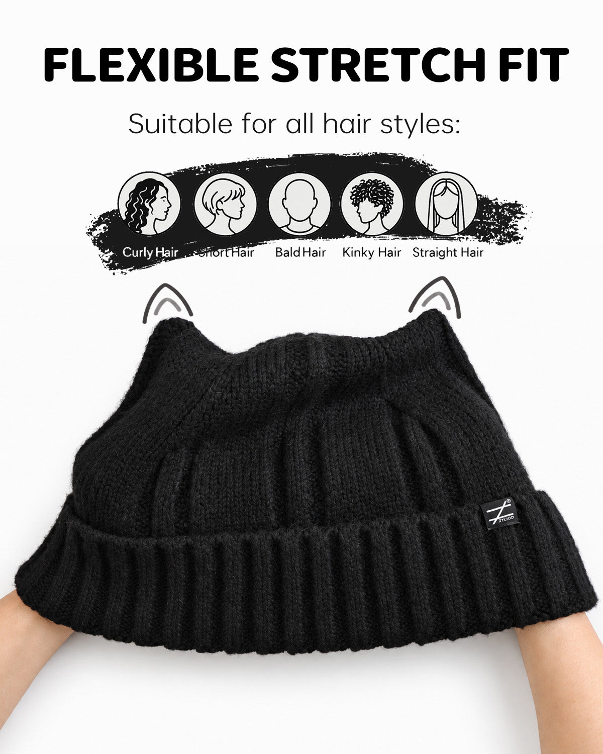 Fuzzy Cat Ear Beanie for Big Heads