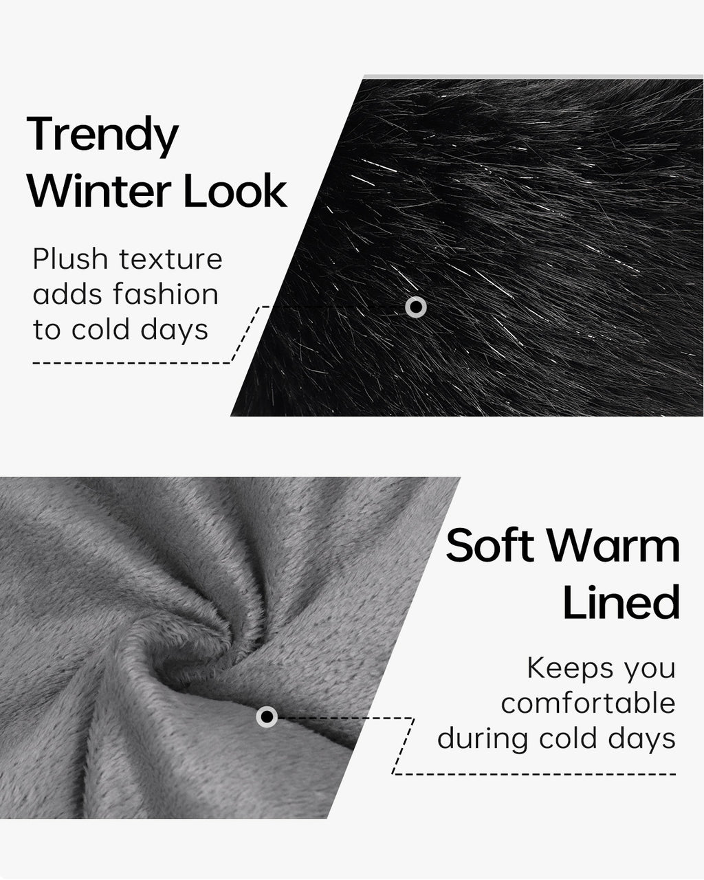 Black faux fur cossack hat for big heads - soft faux fur texture detail