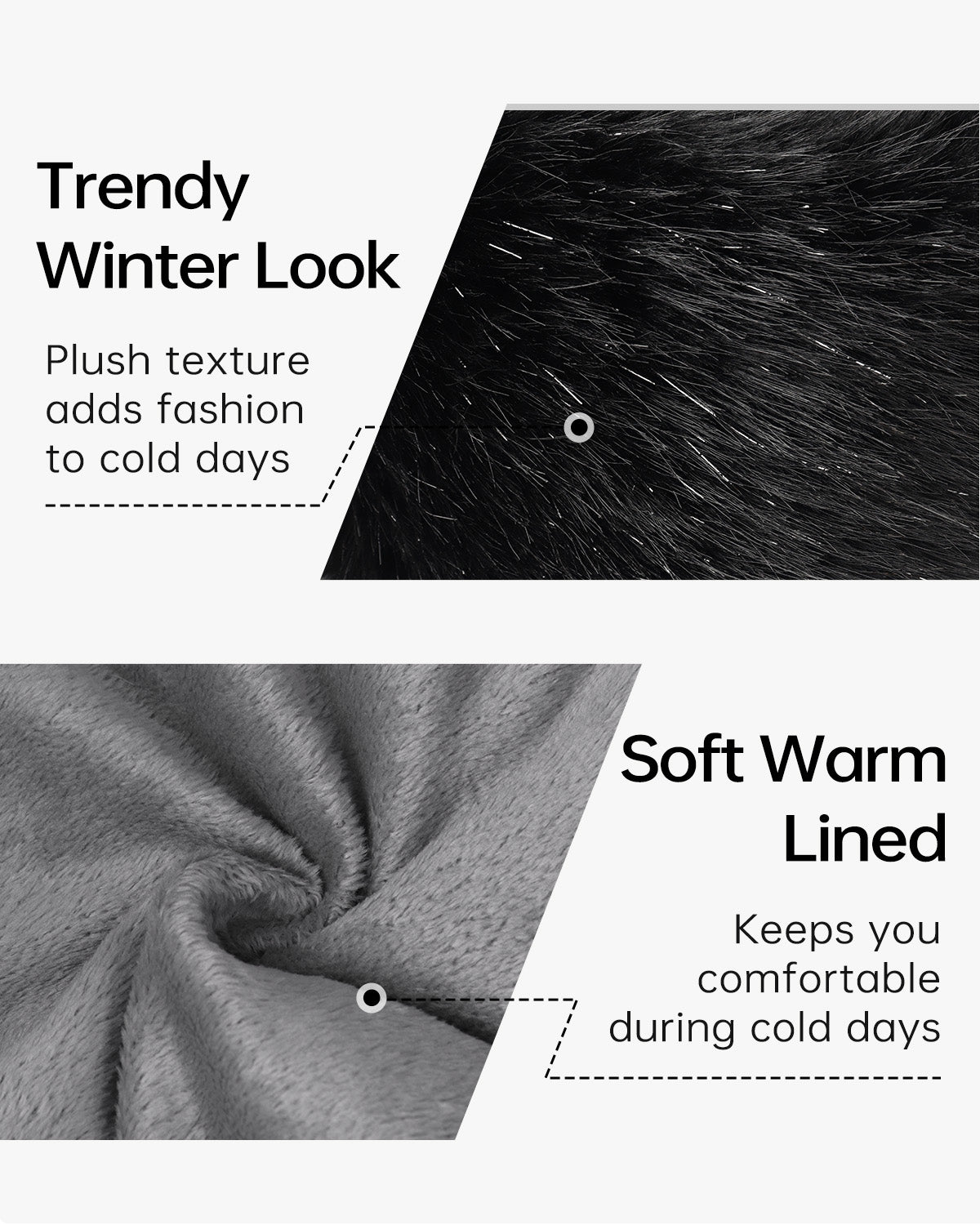 Black faux fur cossack hat for big heads - soft faux fur texture detail