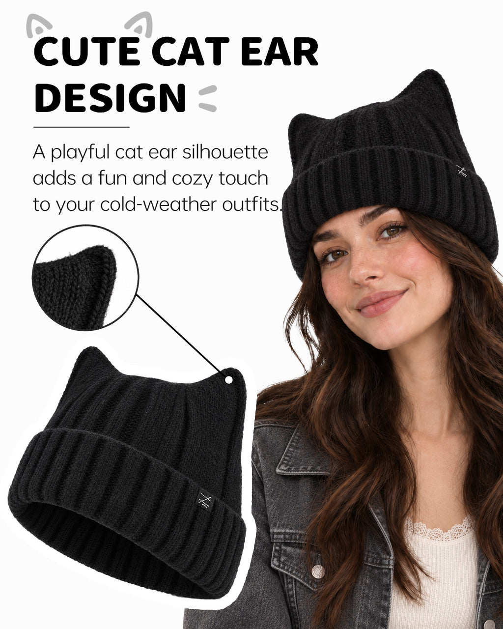 Fuzzy Cat Ear Beanie for Big Heads