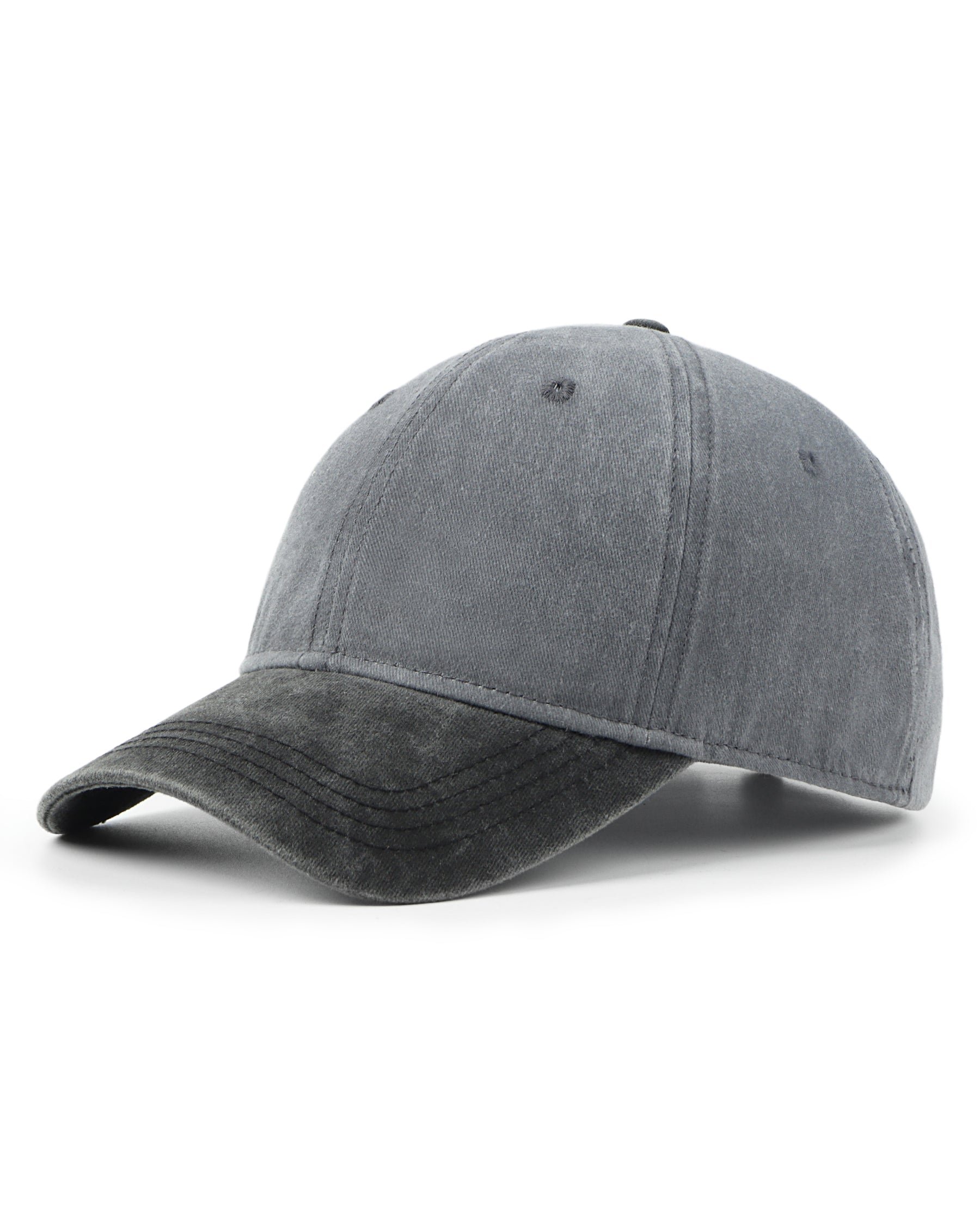 Gray black two-tone washed low profile baseball cap for big heads XXL - front view - Zylioo