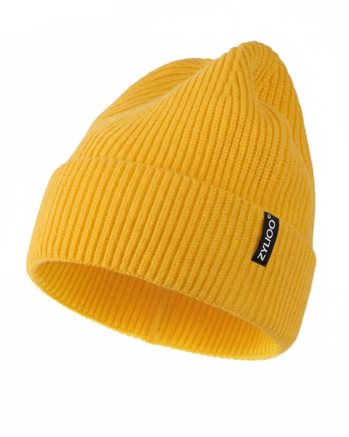 Yellow ribbed knit beanie for big heads XXL - front view - Zylioo
