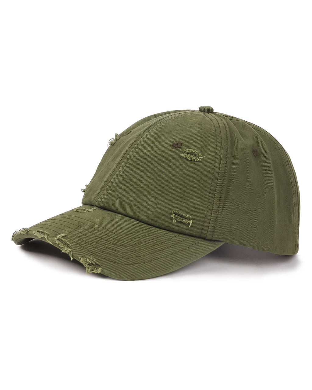 Army green distressed cotton baseball cap for big heads front view