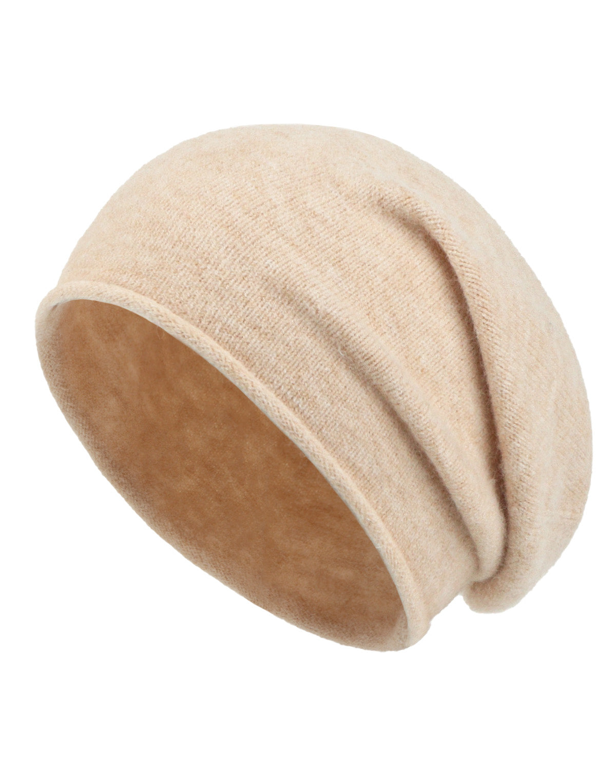 Beige soft slouchy beanie for big heads XXL - front view - Zylioo