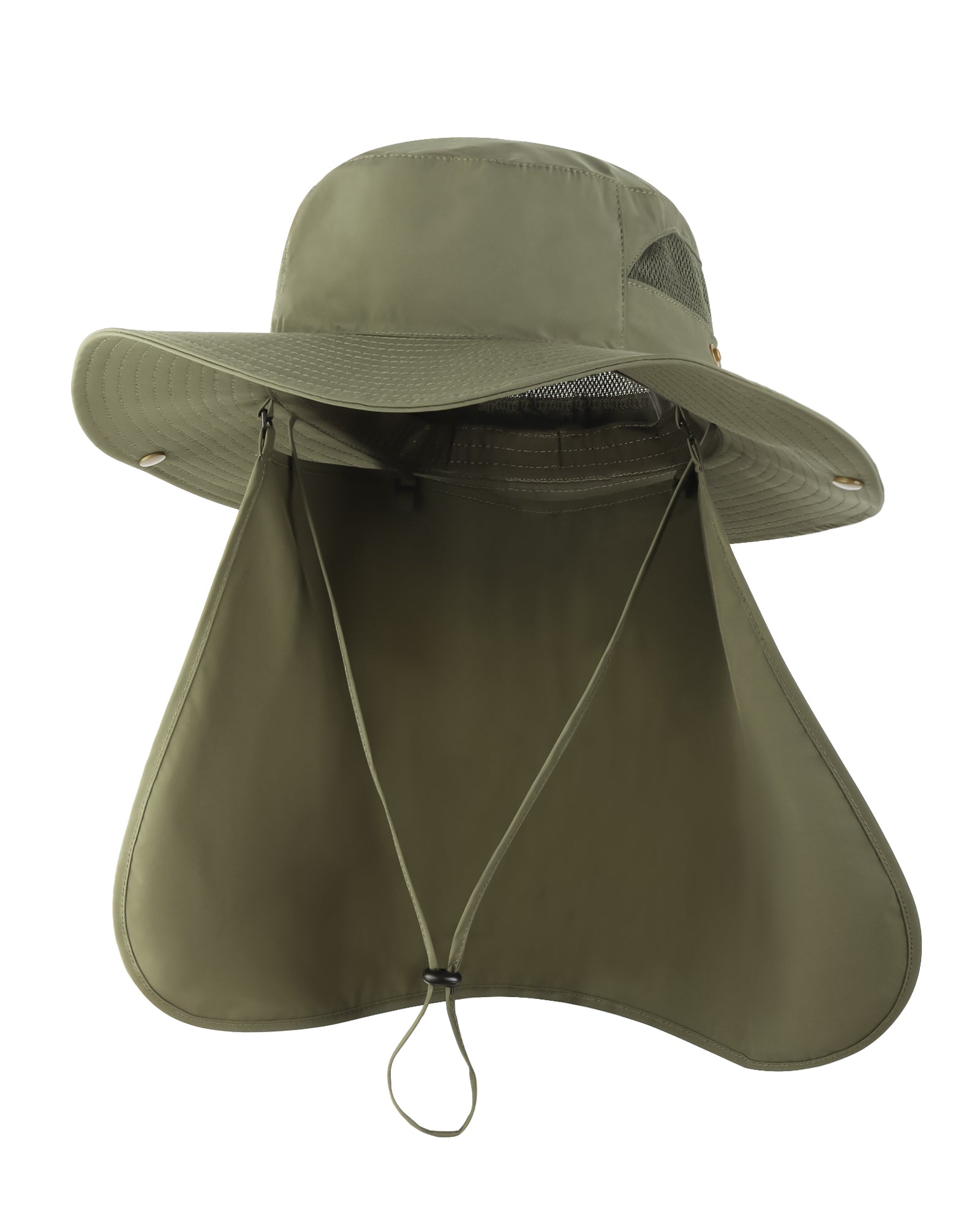 Army green neck flap sun hat for big heads XXL - front view - Zylioo