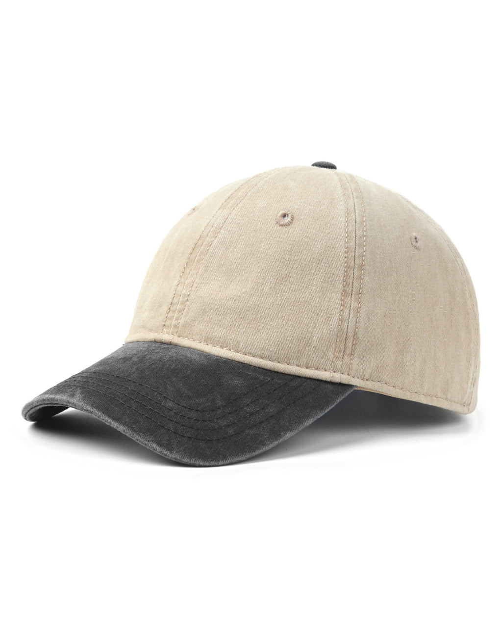 Khaki black two-tone washed low profile baseball cap for big heads XXL - front view - Zylioo