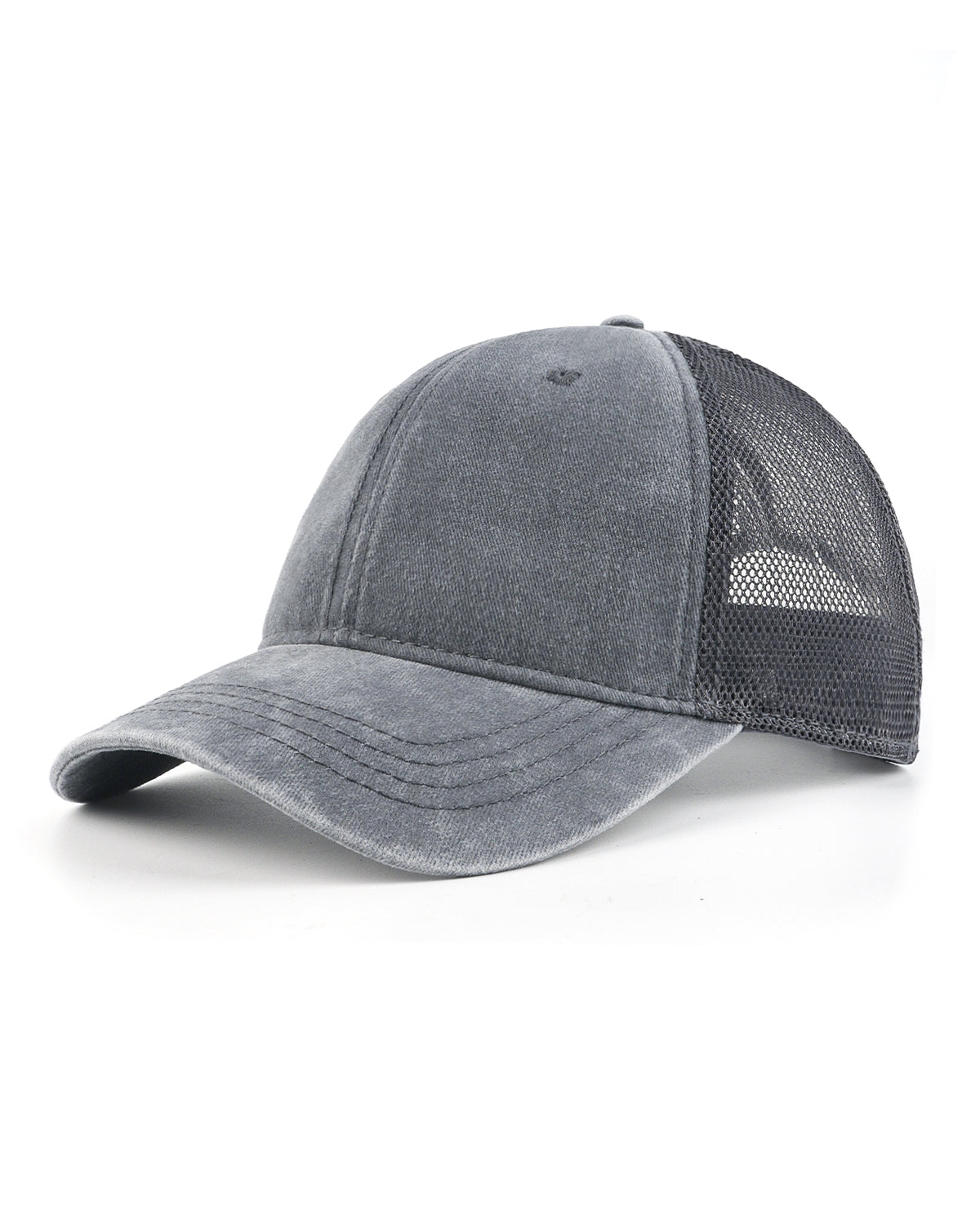 Gray cooling mesh washed trucker hat for big heads XXL - three quarter view - Zylioo