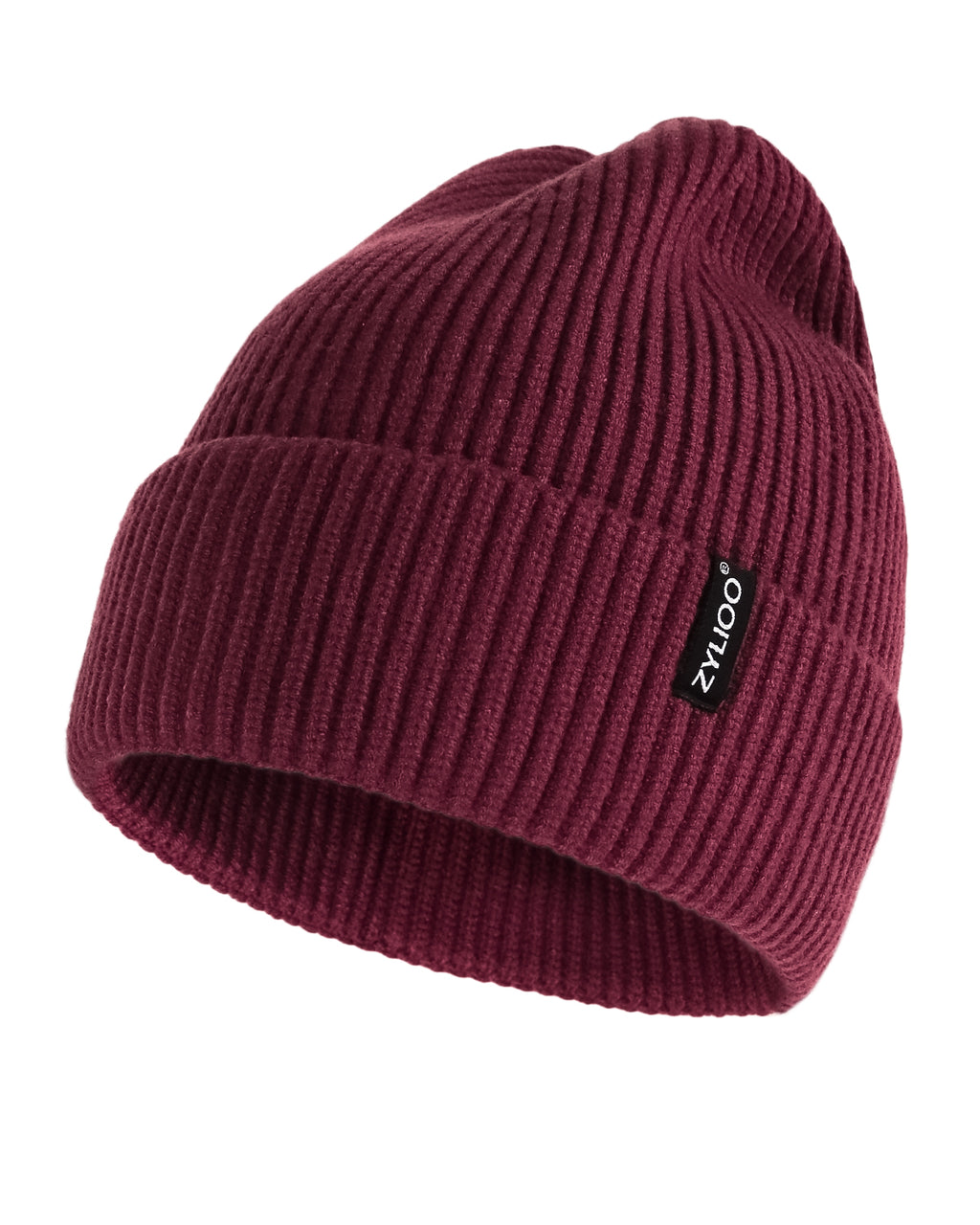 Maroon ribbed knit beanie for big heads XXL - front view - Zylioo