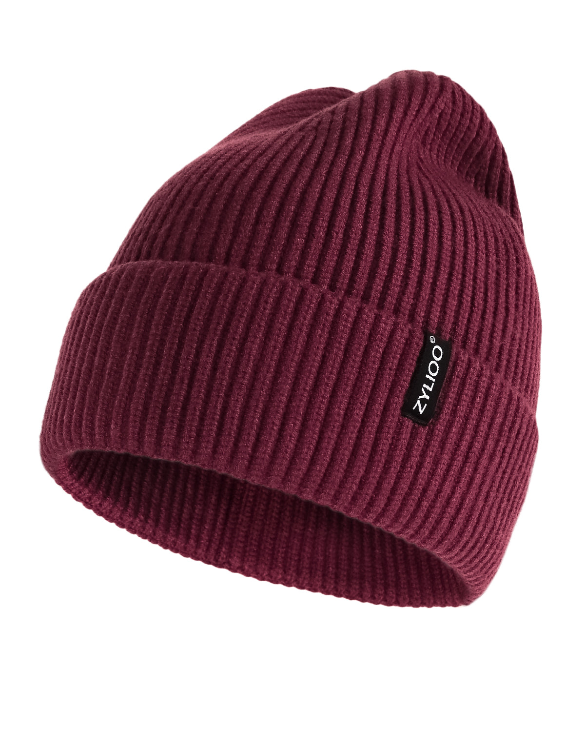 Maroon ribbed knit beanie for big heads XXL - front view - Zylioo