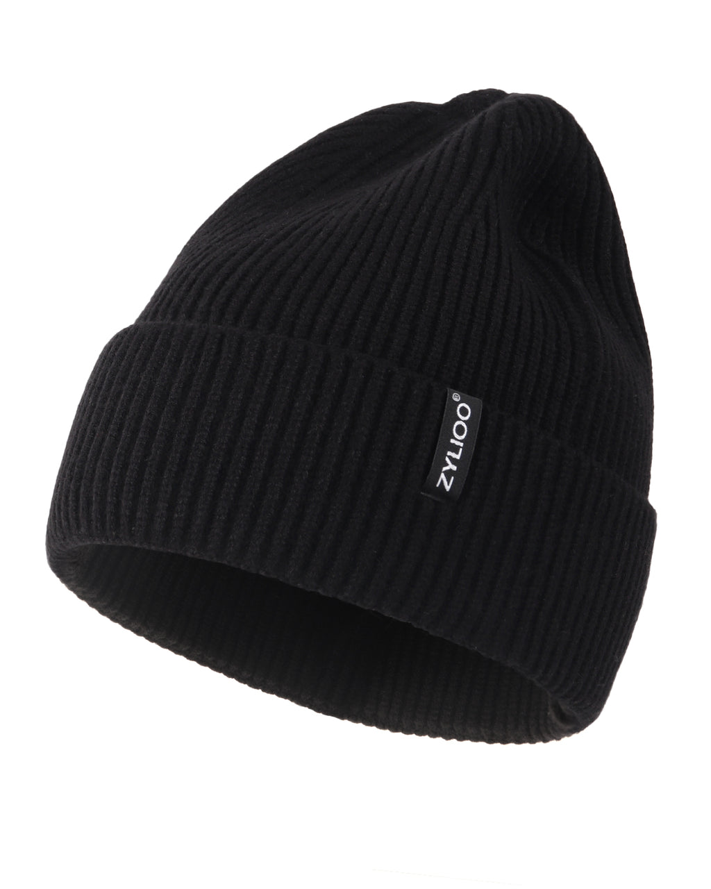 Black ribbed knit beanie for big heads XXL - front view - Zylioo