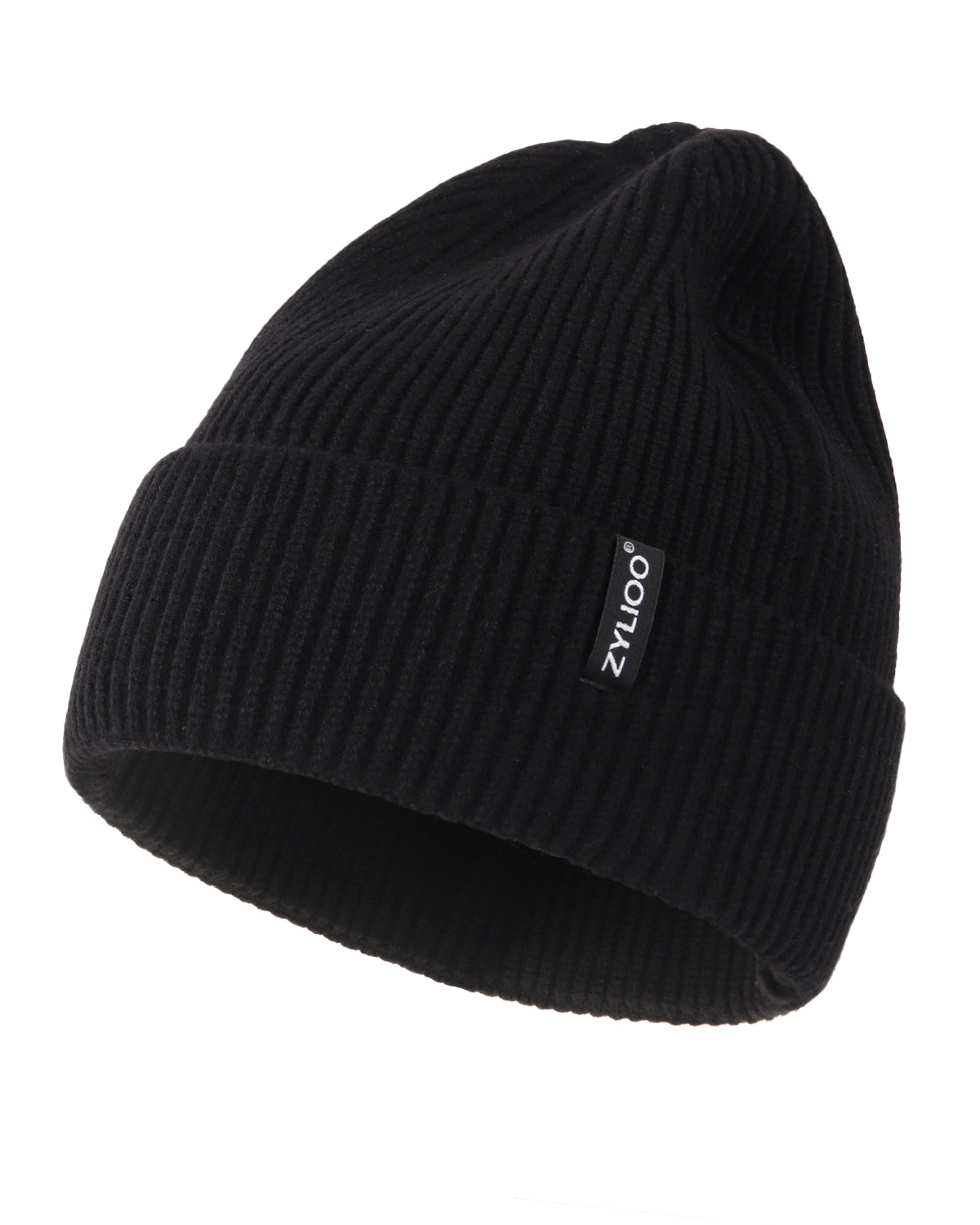 Black ribbed knit beanie for big heads XXL - front view - Zylioo
