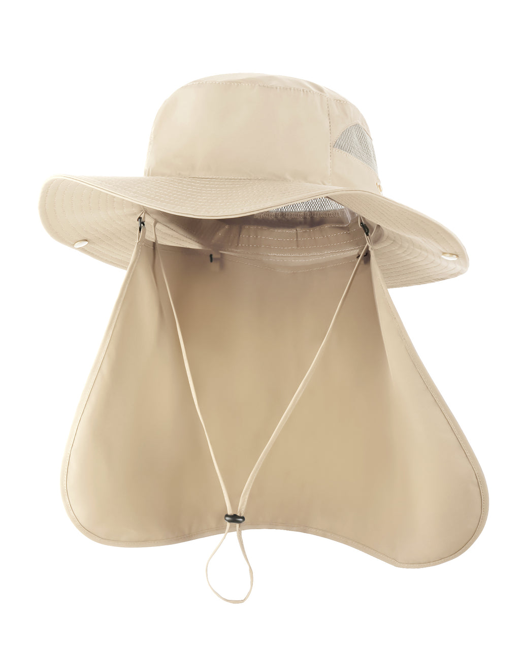 Khaki neck flap sun hat for big heads XXL - front view - Zylioo