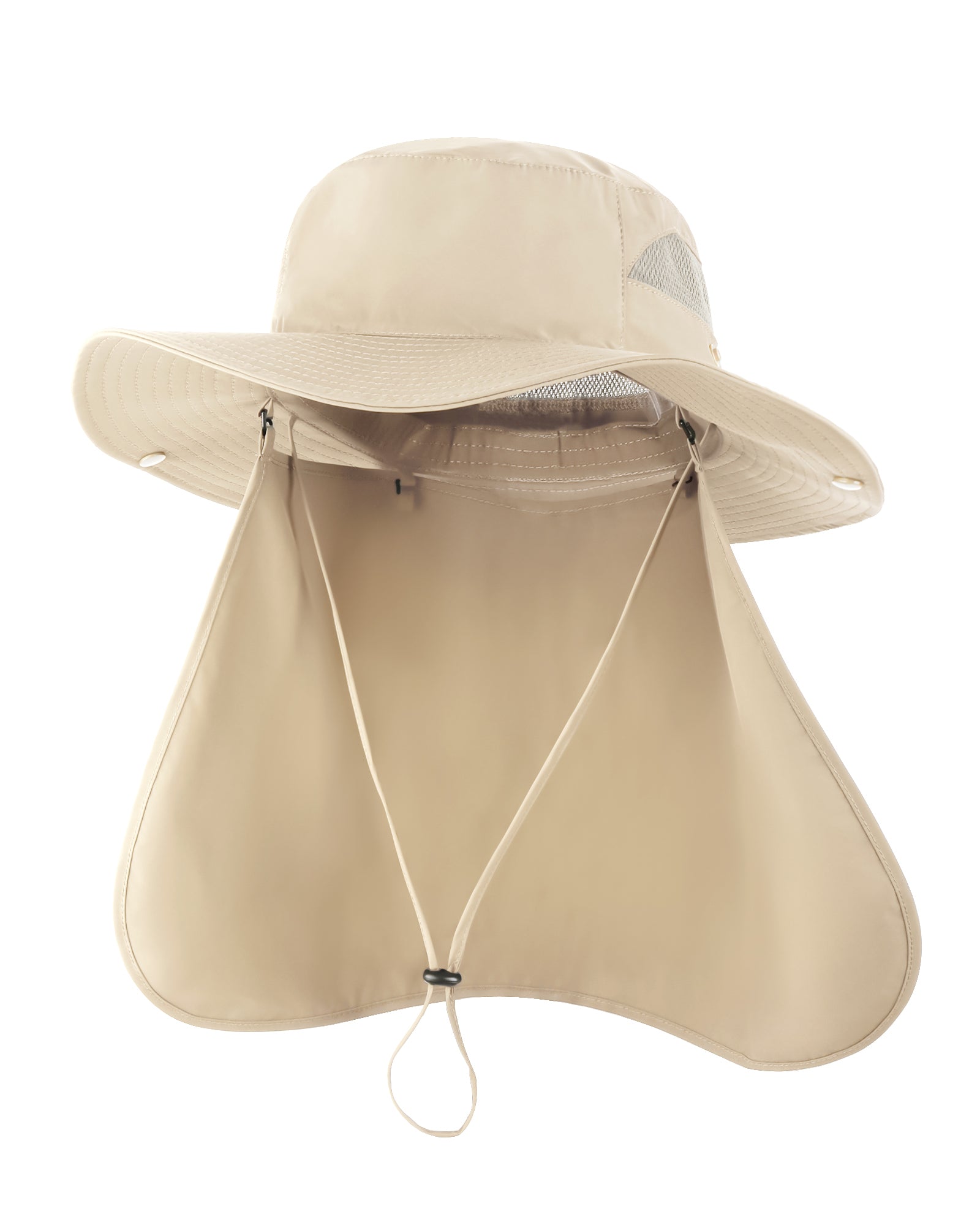 Khaki neck flap sun hat for big heads XXL - front view - Zylioo