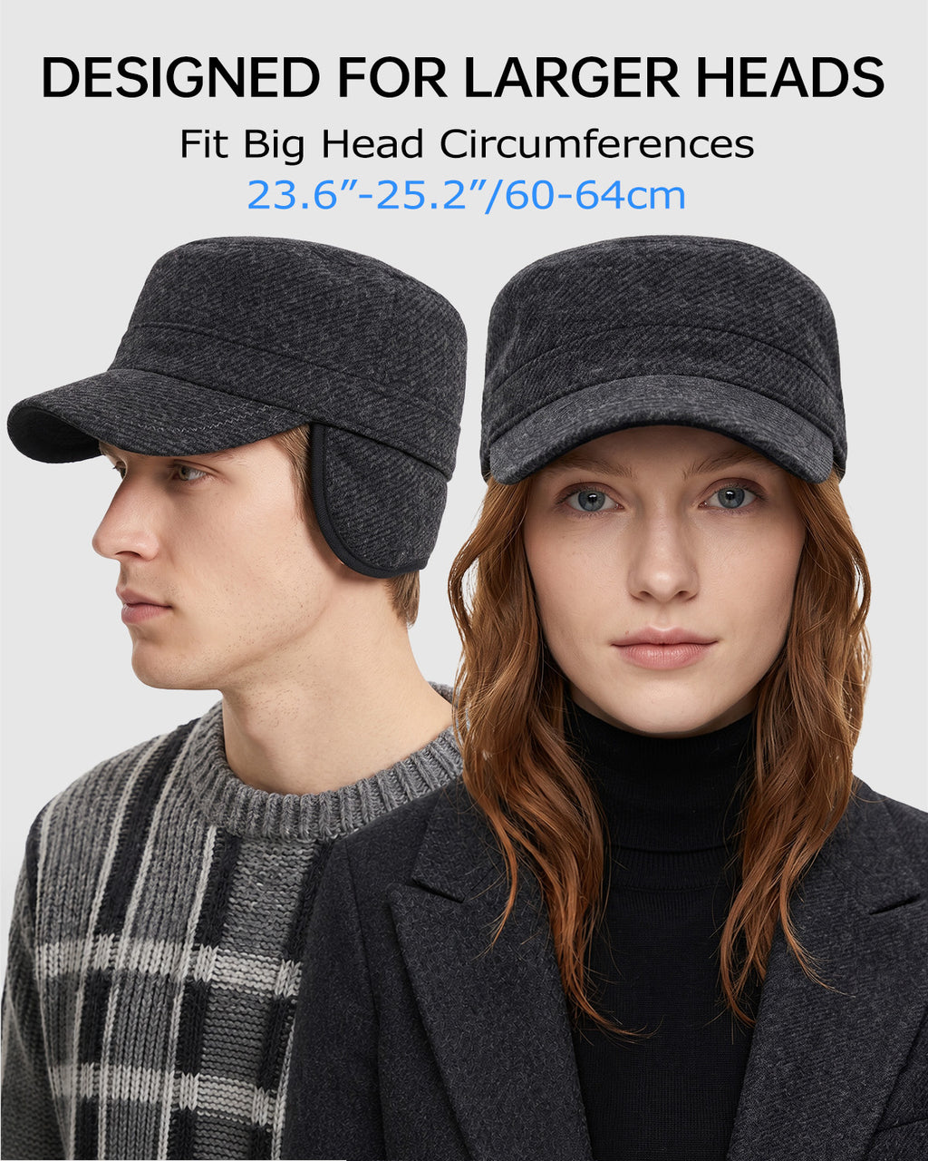 Winter Cadet Cap with Ear Flaps for Big Heads