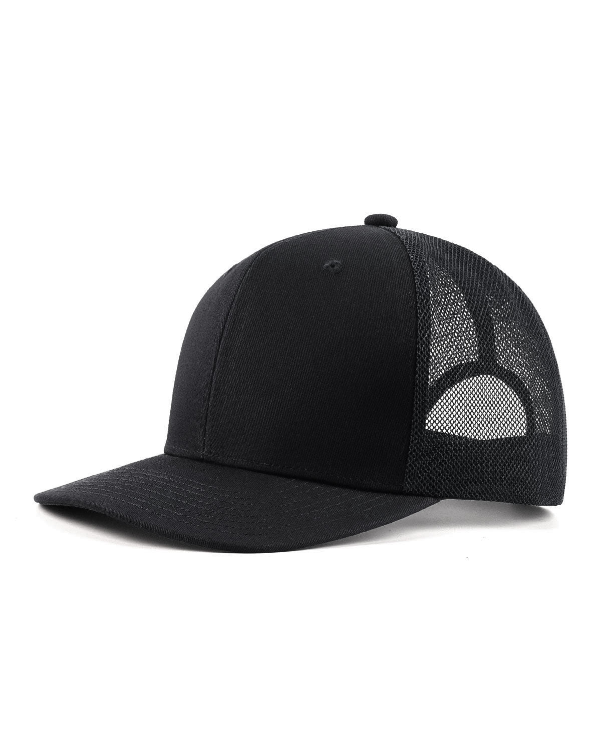 Black mid profile snapback mesh trucker hat for big heads XXL - front view - Zylioo