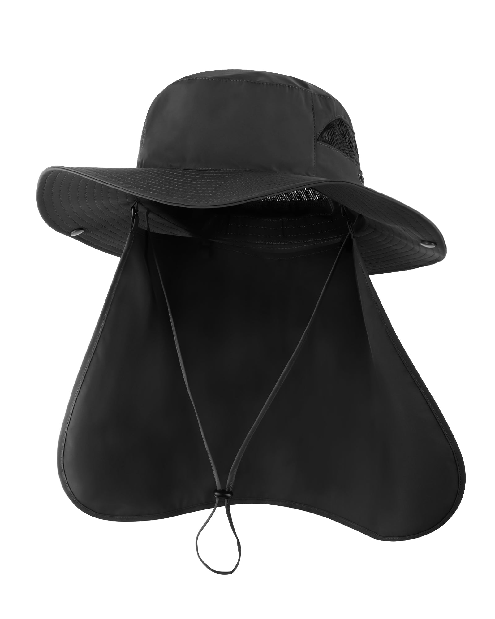Black neck flap sun hat for big heads XXL - front view - Zylioo