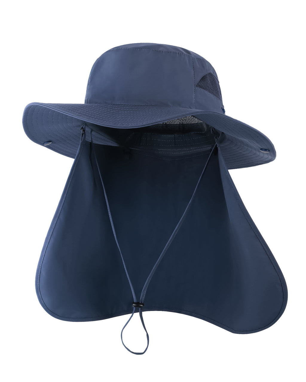 Navy blue neck flap sun hat for big heads XXL - front view - Zylioo