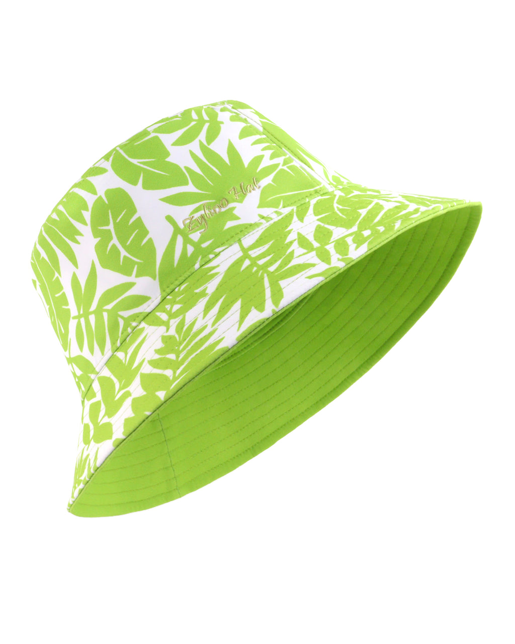 Green reversible floral bucket hat for big heads front view