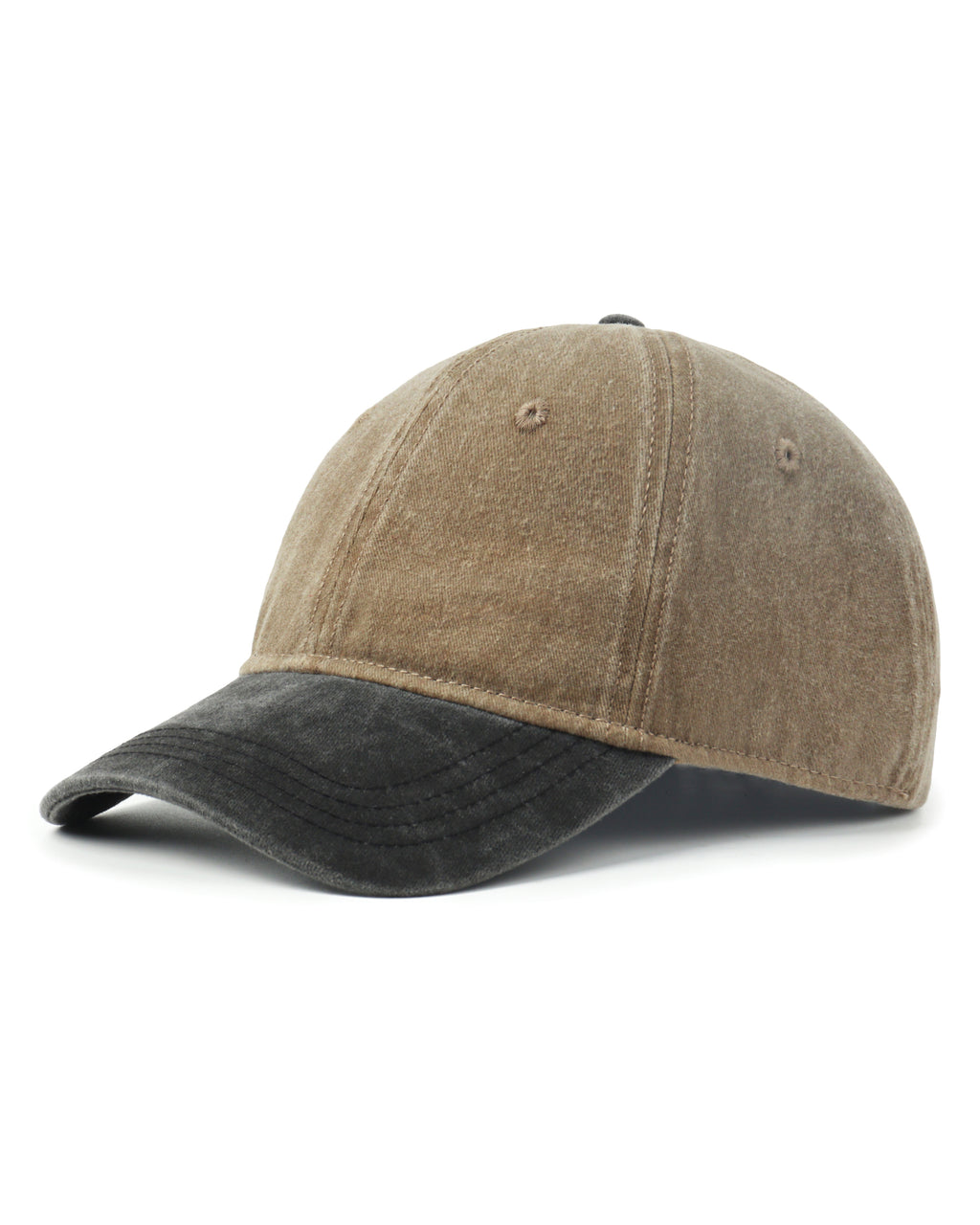 Khaki black two-tone washed low profile baseball cap for big heads XXL - front view - Zylioo