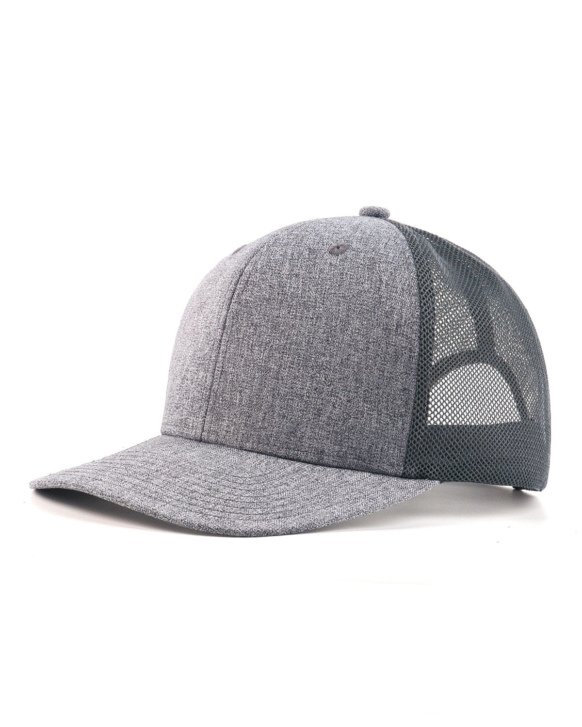 Gray mid profile snapback mesh trucker hat for big heads XXL - front view - Zylioo