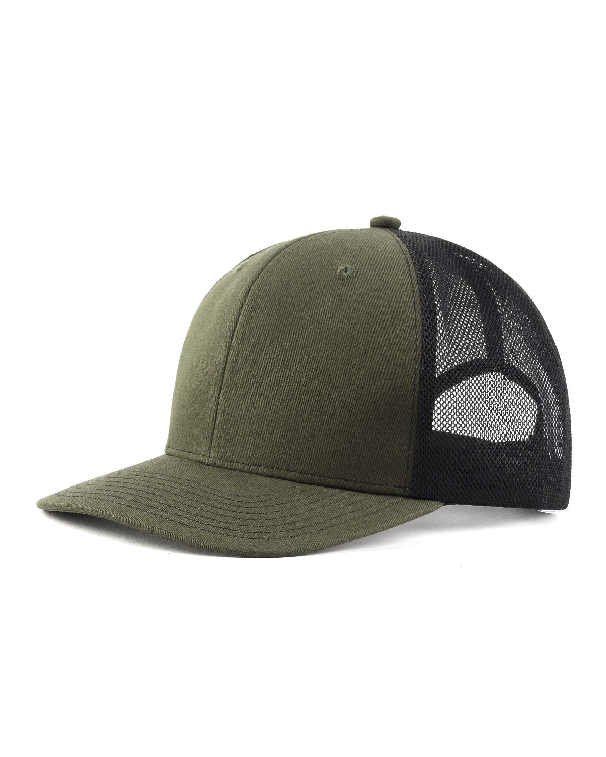 Army green black mid profile snapback mesh trucker hat for big heads XXL - front view - Zylioo