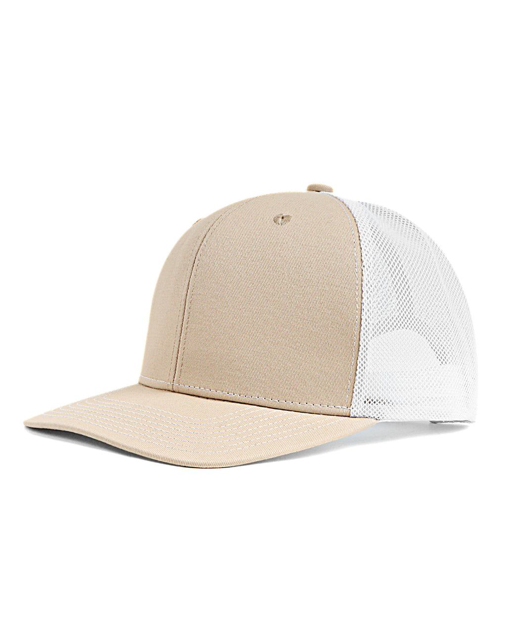  Khaki white mid profile snapback mesh trucker hat for big heads XXL - front view - Zylioo