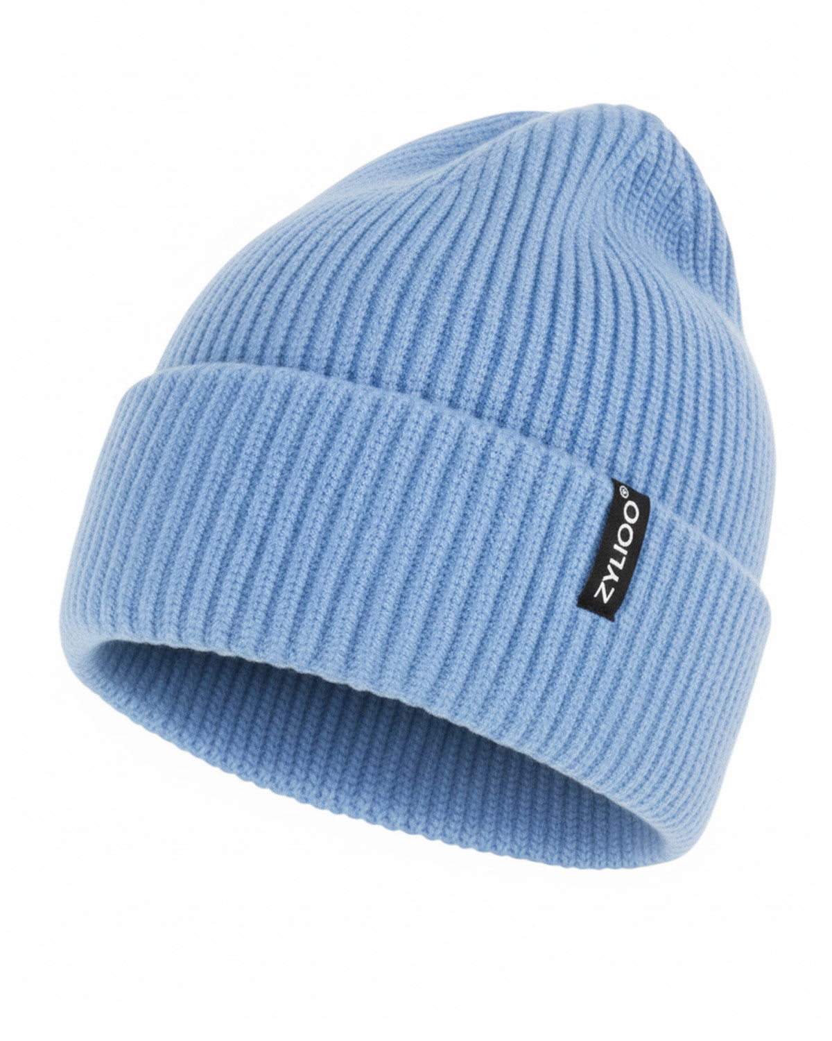 Light blue ribbed knit beanie for big heads XXL - front view - Zylioo